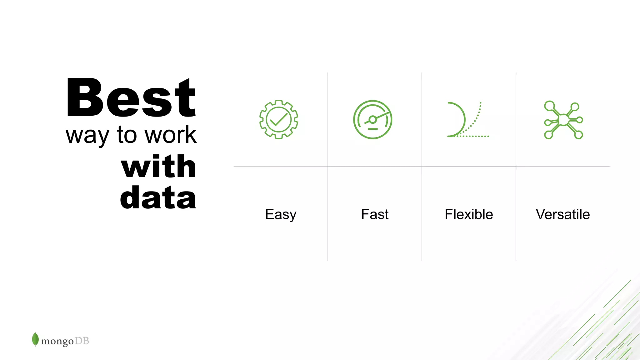 Easy Fast Flexible Versatile
Best
way to work
with
data
 