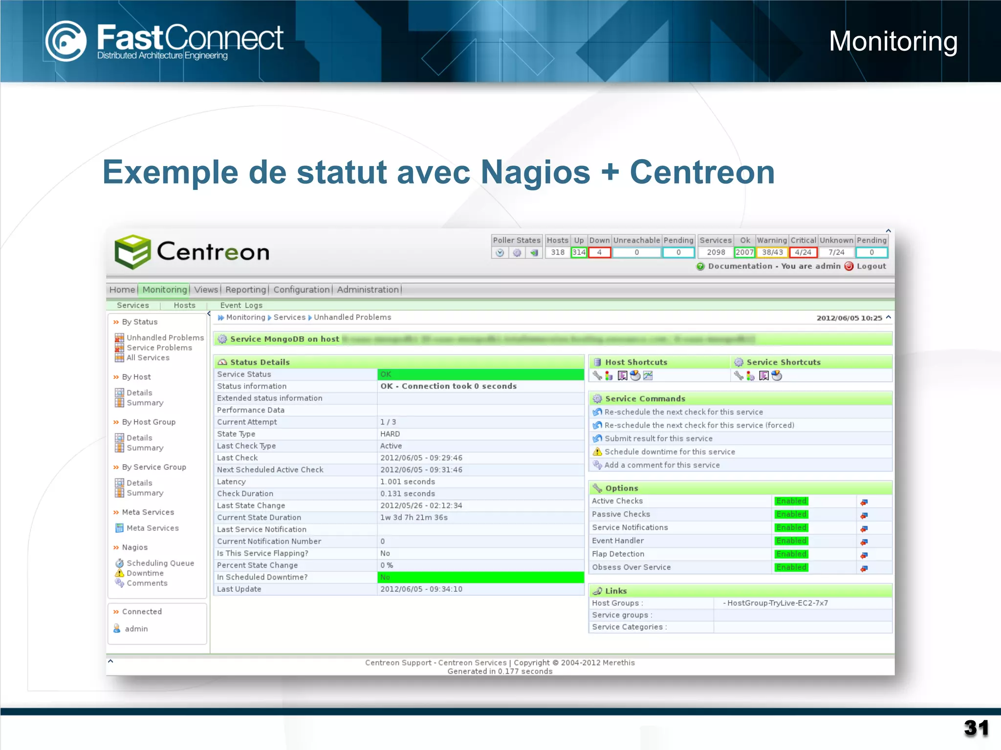 Monitoring



Exemple de statut avec Nagios + Centreon




                                                        31
 