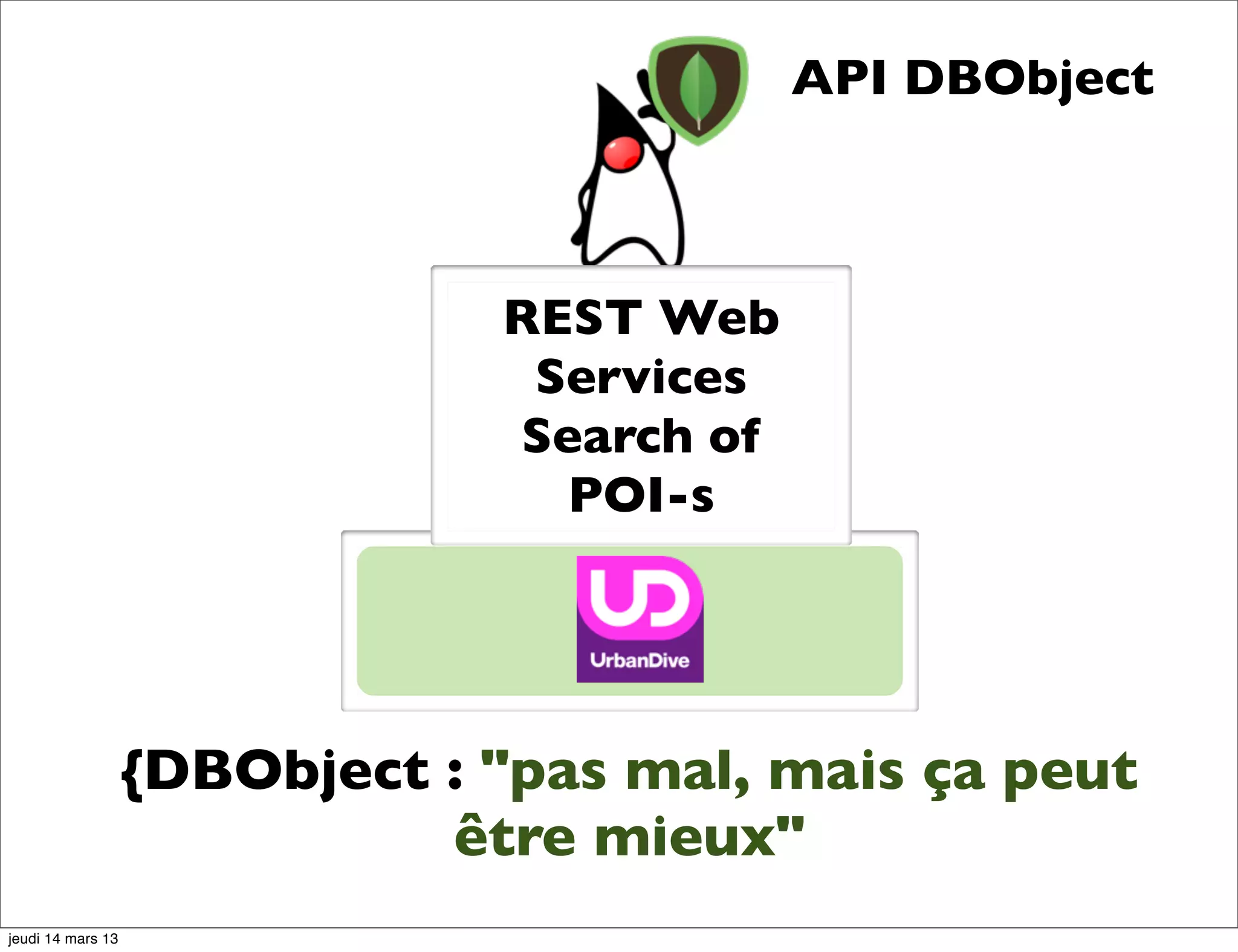 API DBObject REST Web Services Search of POI-s {DBObject : "pas mal, mais ça peut être mieux" jeudi 14 mars 13 