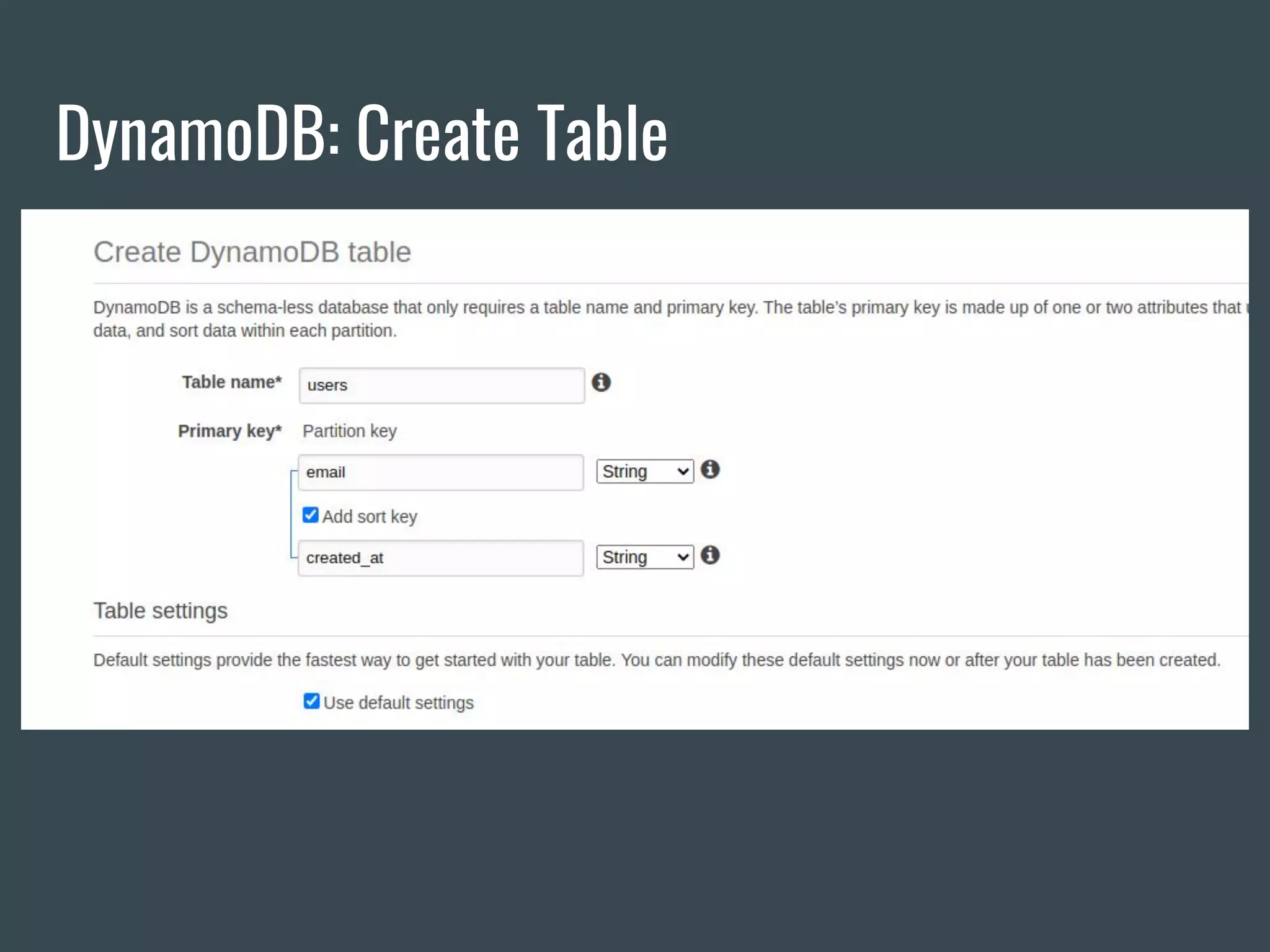 DynamoDB: Create Table 
