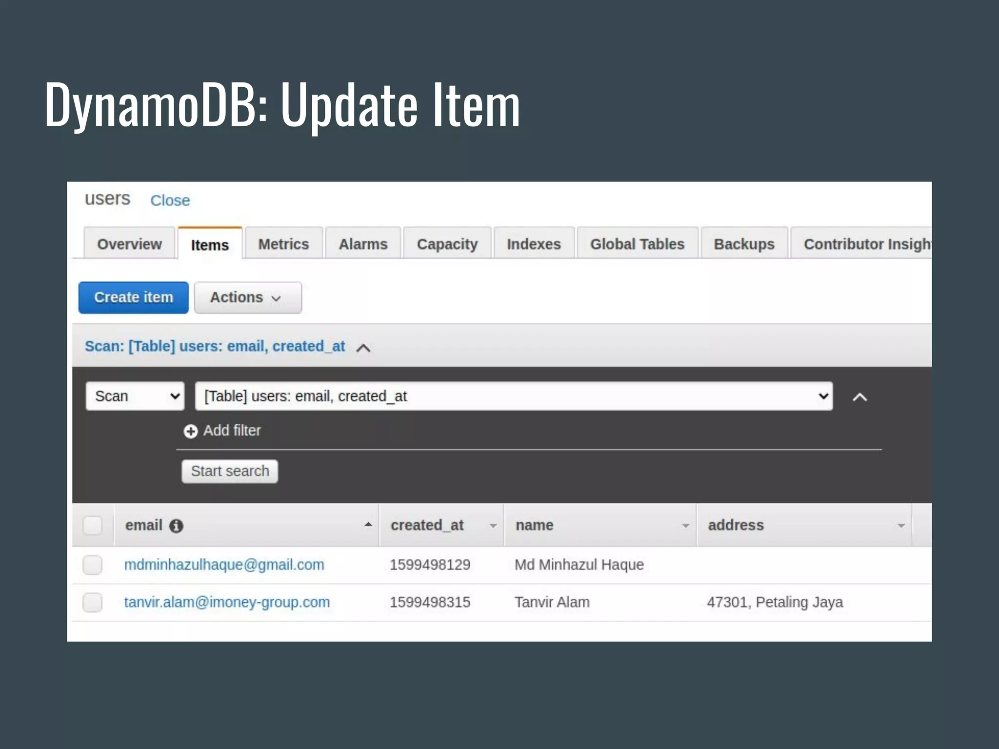 DynamoDB: Update Item 