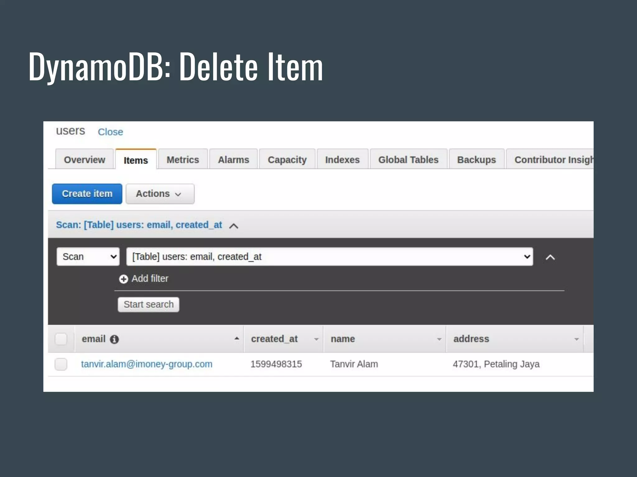 DynamoDB: Delete Item 