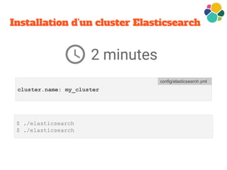 Installation d’un cluster Elasticsearch
2 minutes
cluster.name: my_cluster
$ ./elasticsearch
$ ./elasticsearch
config/elasticsearch.yml
 