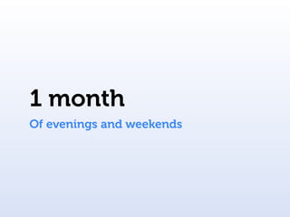 1 month
Of evenings and weekends
 