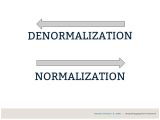 DENORMALIZATION
Francesco Lo Franco - @__kekko | MongoDB Aggregation Framework
NORMALIZATION
 
