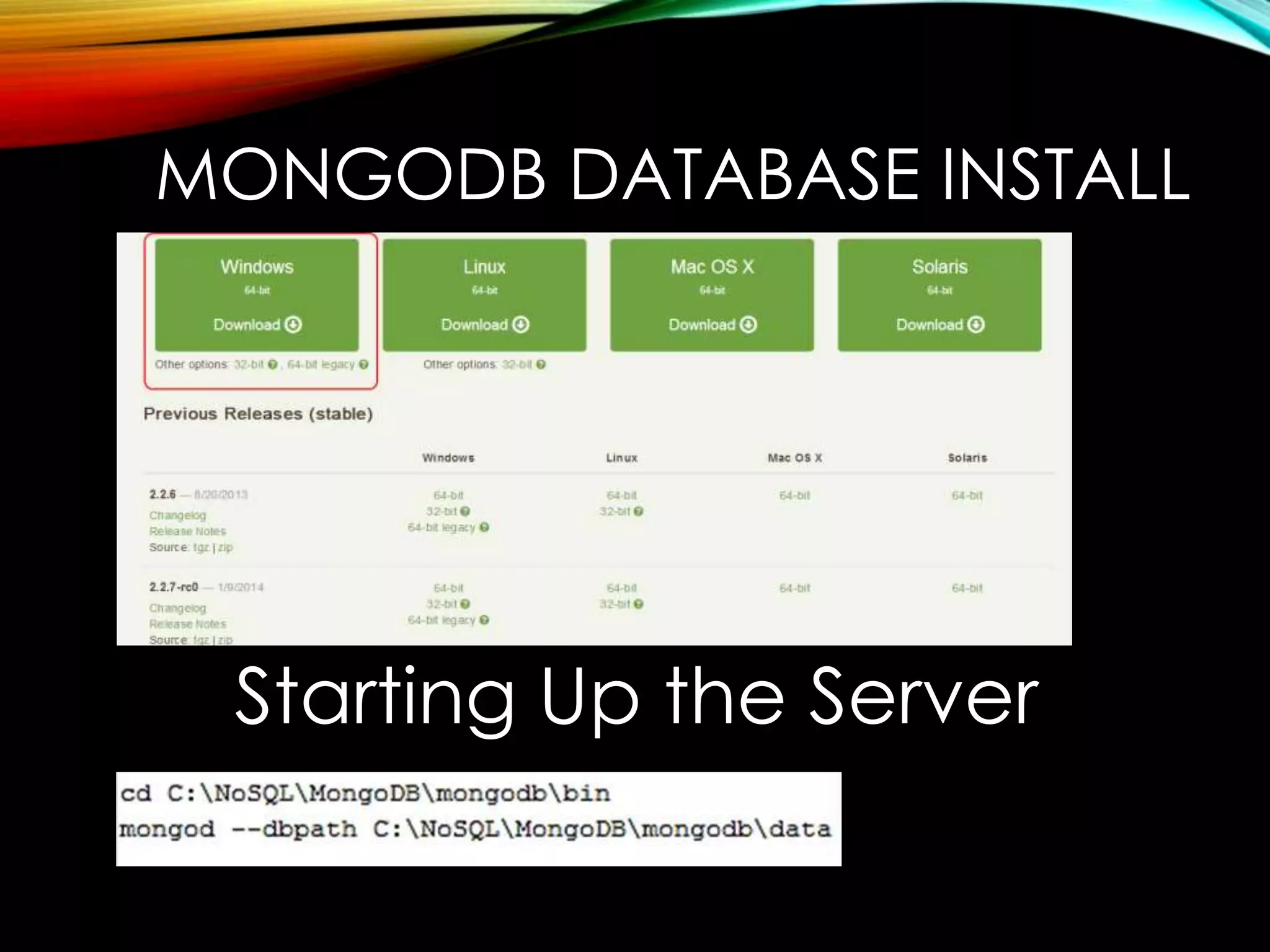 MONGODB DATABASE INSTALL Starting Up the Server 