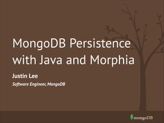MongoDB Persistence
with Java and Morphia
Justin Lee
Software Engineer, MongoDB

 