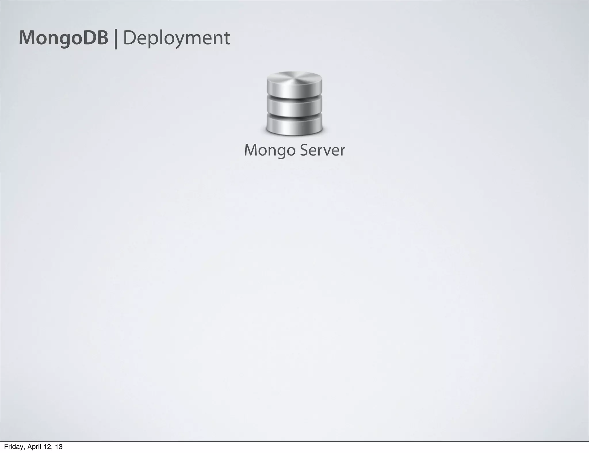 MongoDB | Deployment
Mongo Server
Friday, April 12, 13
 