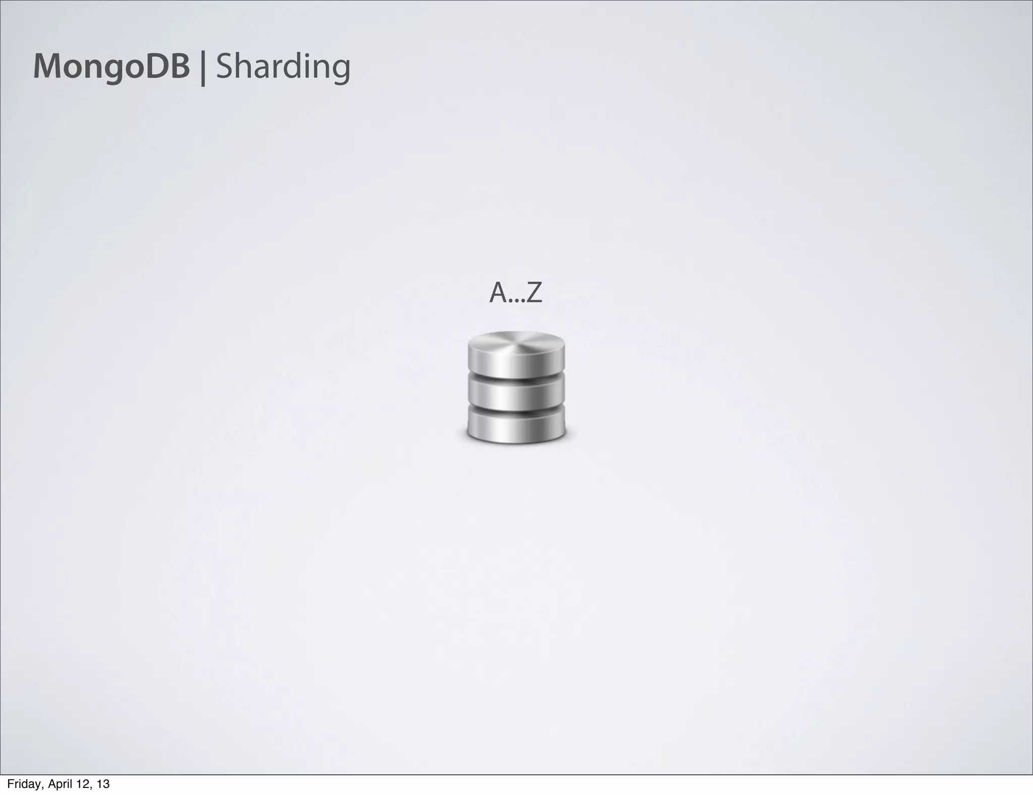 MongoDB | Sharding
A...Z
Friday, April 12, 13
 