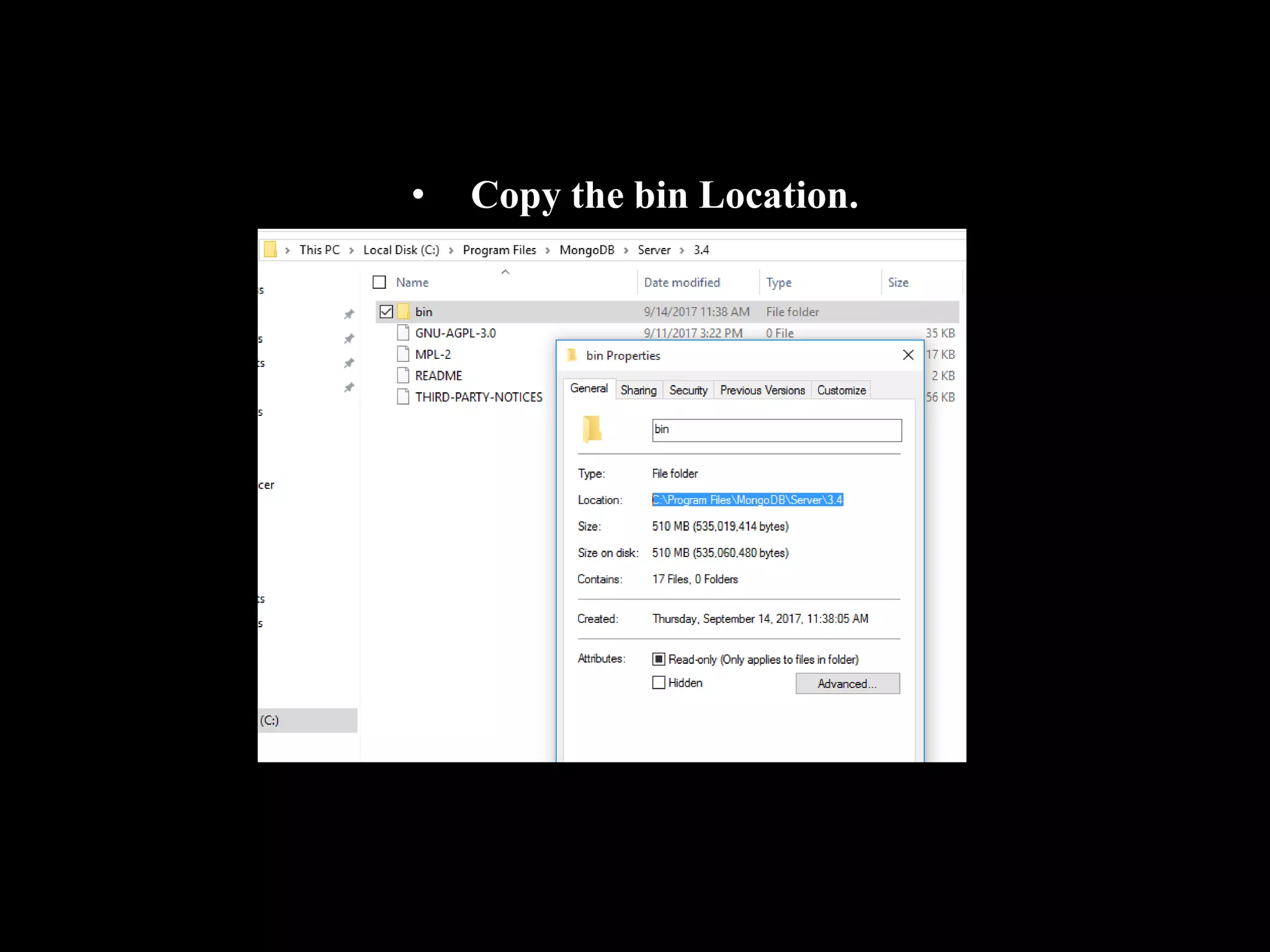 • Copy the bin Location.
 