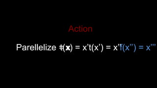 t(x) = x’t(x’) = x’’f(x’’) = x’’’Parellelize = x
Action
 