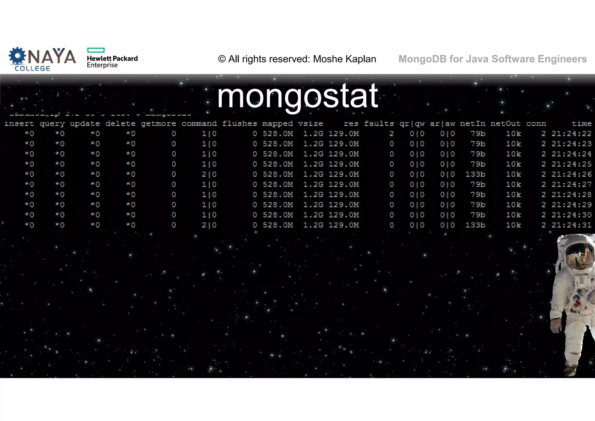 © All rights reserved: Moshe Kaplan© All rights reserved: Moshe Kaplan MongoDB for Java Software Engineers mongostat 