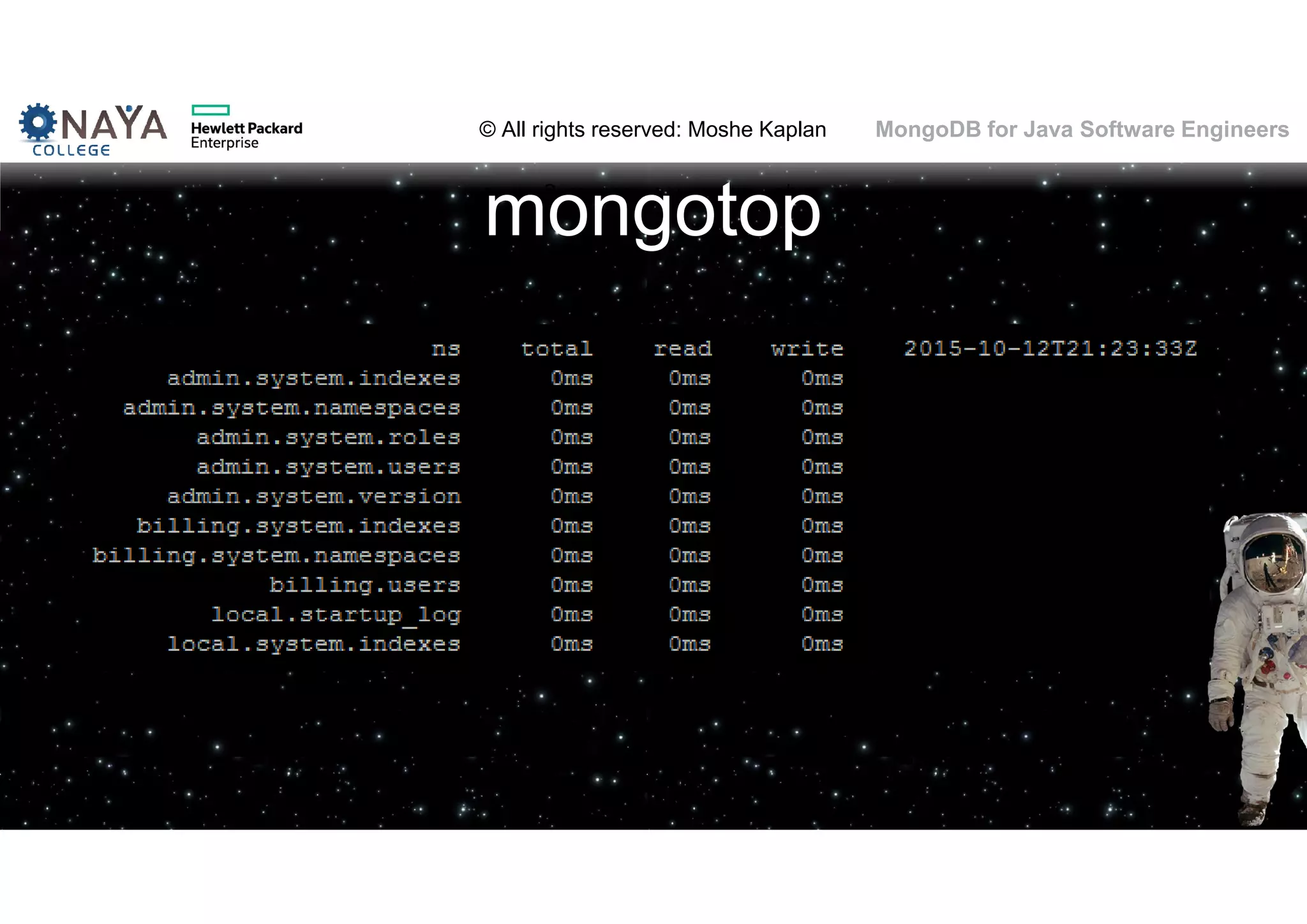 © All rights reserved: Moshe Kaplan© All rights reserved: Moshe Kaplan MongoDB for Java Software Engineers mongotop 