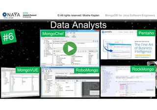 © All rights reserved: Moshe Kaplan© All rights reserved: Moshe Kaplan MongoDB for Java Software Engineers
Data Analysts
68
Pentaho
RockMongoMongoVUE RoboMongo
MongoChef
 