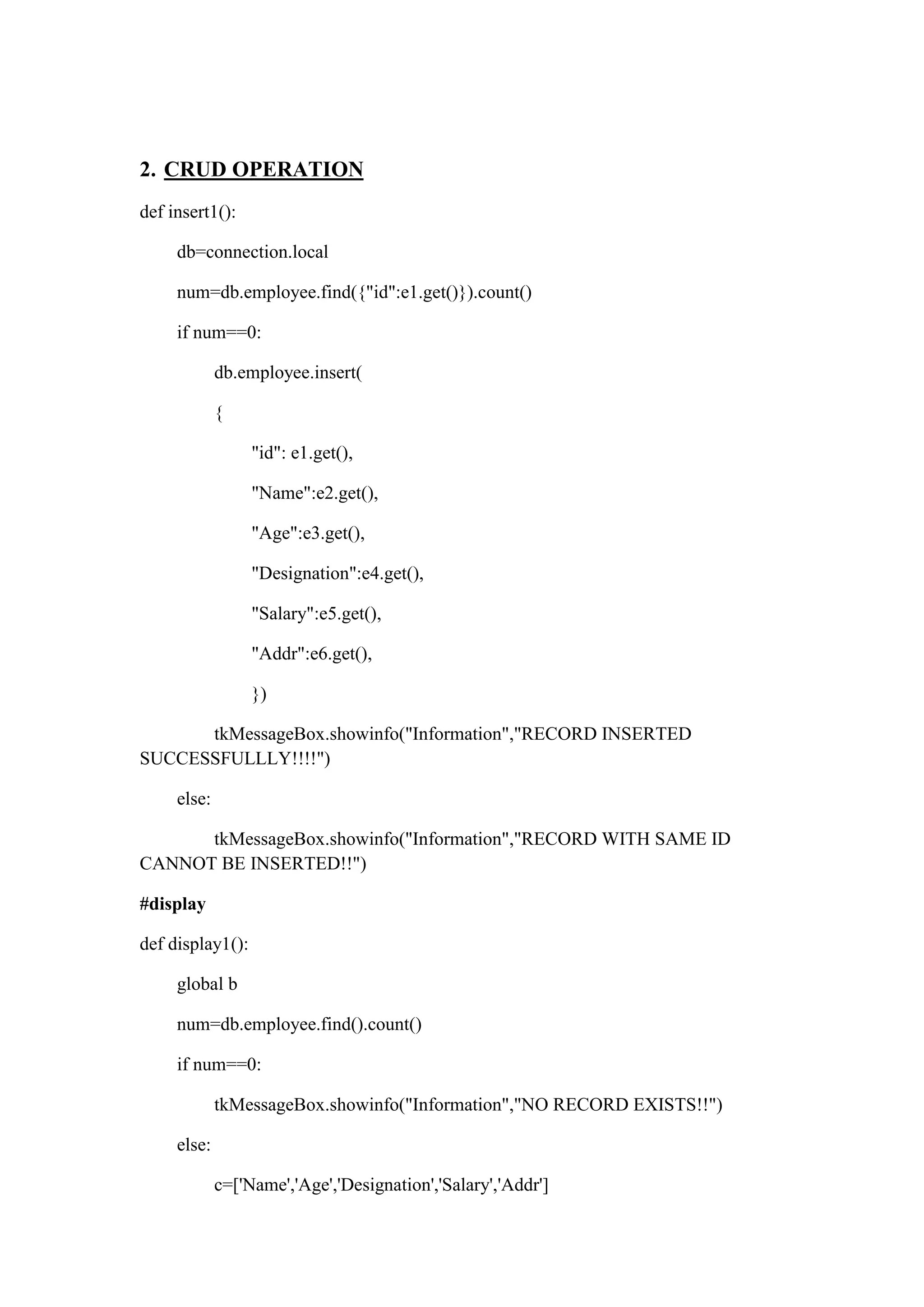 Mongo db with python crud operation | PDF