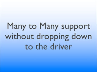 Many to Many support
without dropping down
     to the driver
 