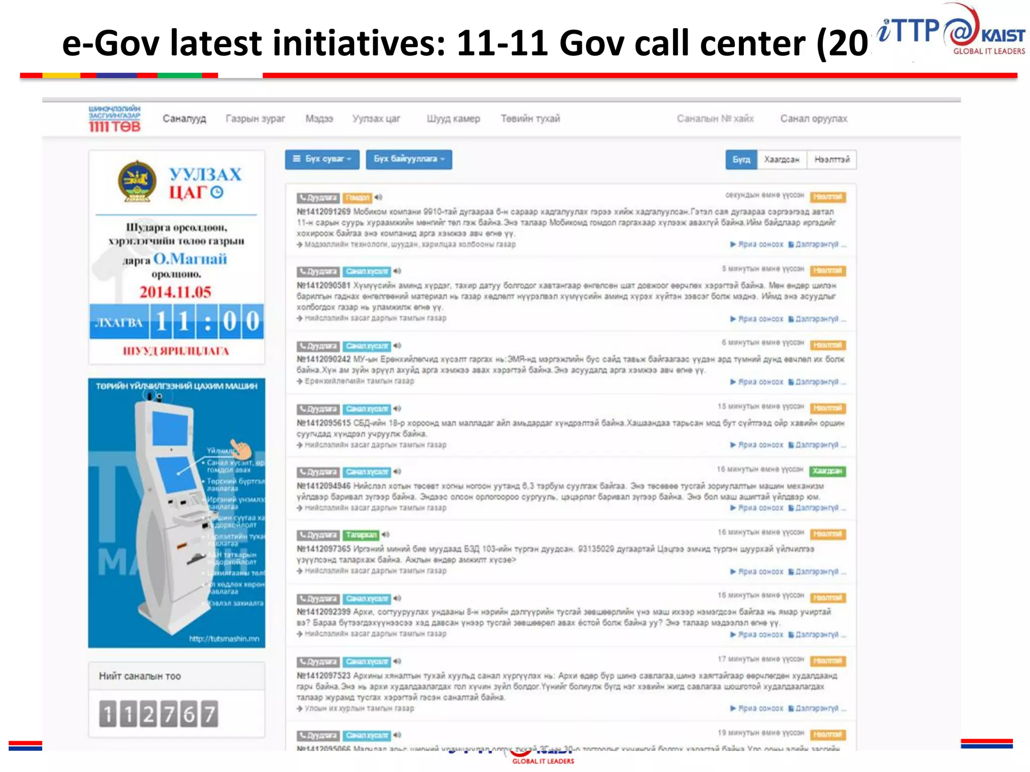 e-Gov latest initiatives: 11-11 Gov call center (2012)
 
