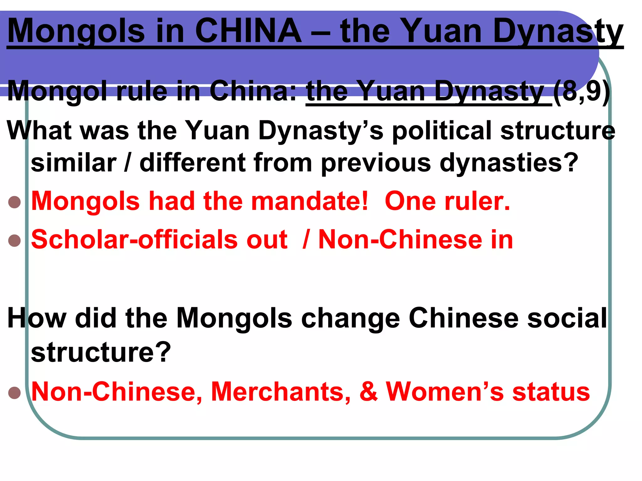 Mongol rule in china, persia, russia strayer work | PPTX