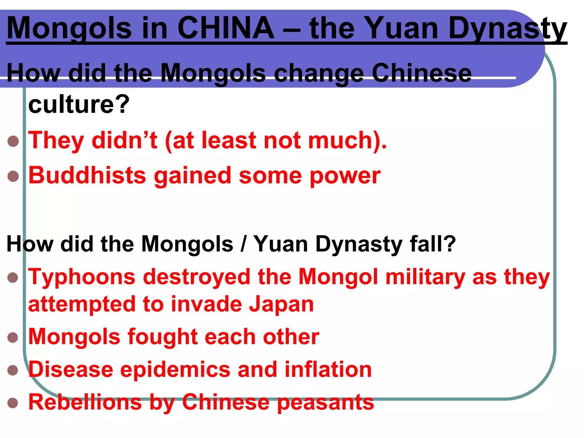 Mongol rule in china, persia, russia strayer work | PPTX