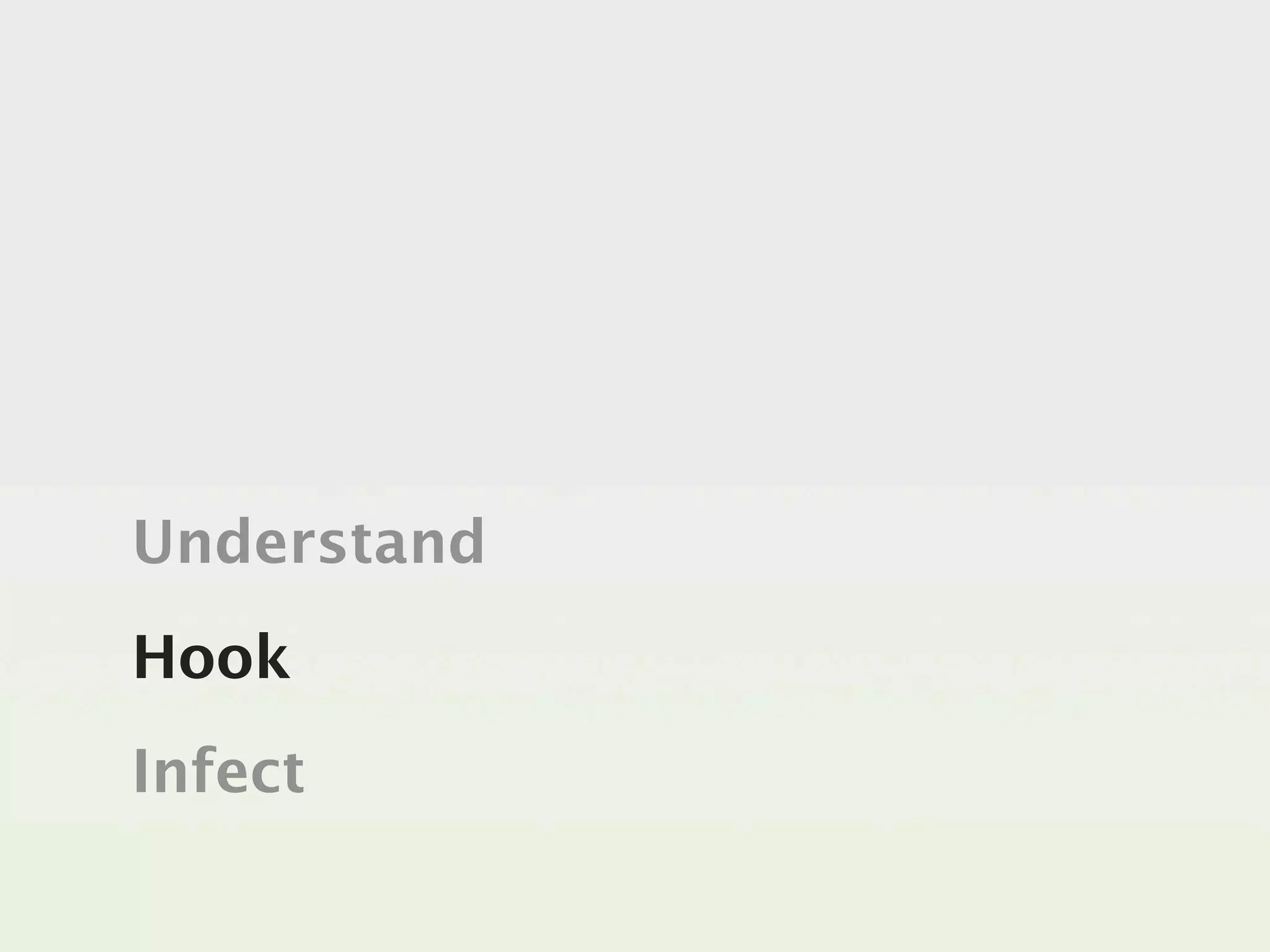 Understand
Hook
Infect
 