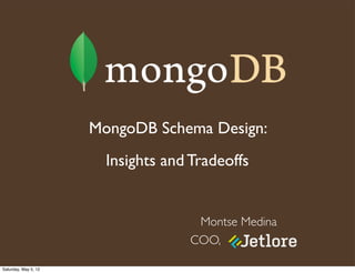 MongoDB Schema Design:
                        Insights and Tradeoffs


                                     Montse Medina
                                    COO,

Saturday, May 5, 12
 