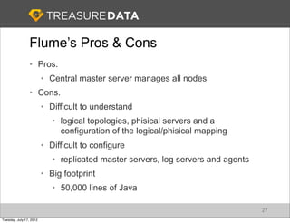 Flume’s Pros & Cons
                • Pros.
                         • Central master server manages all nodes
           ...