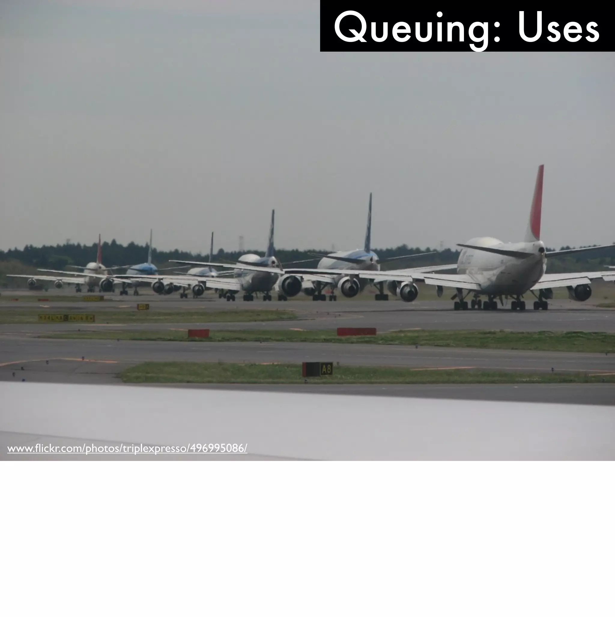 Queuing: Uses




www.ﬂickr.com/photos/triplexpresso/496995086/
 