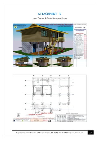 27
Monguma early childhood education and Development Center 2025 -2028 by elias elwai Williams @ www.edbismark.com
ATTACHMENT D
Head Teacher & Center Manager’s House
Monguma ECEDC
MECEDC
 