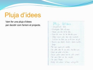 Pluja d’idees
Vam fer una pluja d’idees
per decidir com faríem el projecte.
 