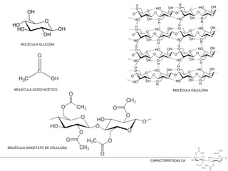MOLÉCULA GLUCOSA




   MOLÉCULA ÁCIDO ACÉTICO                   MOLÉCULA CELULOSA




MOLÉCULA DIACETATO DE CELULOSA



                                 CARACTERÍSTICAS CA
 
