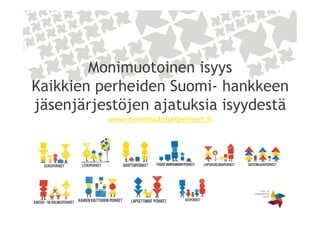 Monimuotoinen isyys
Kaikkien perheiden Suomi- hankkeen
jäsenjärjestöjen ajatuksia isyydestä
www.monimuotoisetperheet.fi
 