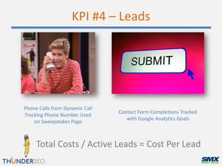 KPI #4 – Leads




Phone Calls from Dynamic Call
                                Contact Form Completions Tracked
Tracking...