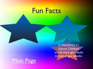 Fun Facts



                In World War11
                School Chlidren
             world were gas macks
             in case of gas attacks.
Main Page
 