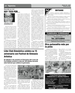 Monitor XXI / #103 
10 Opinión Octubre de 2014 
OBITUARIO Recordar es vivir 
SOY TICO POR… 
02/09/2014: JEANNETTE CABRERA ...