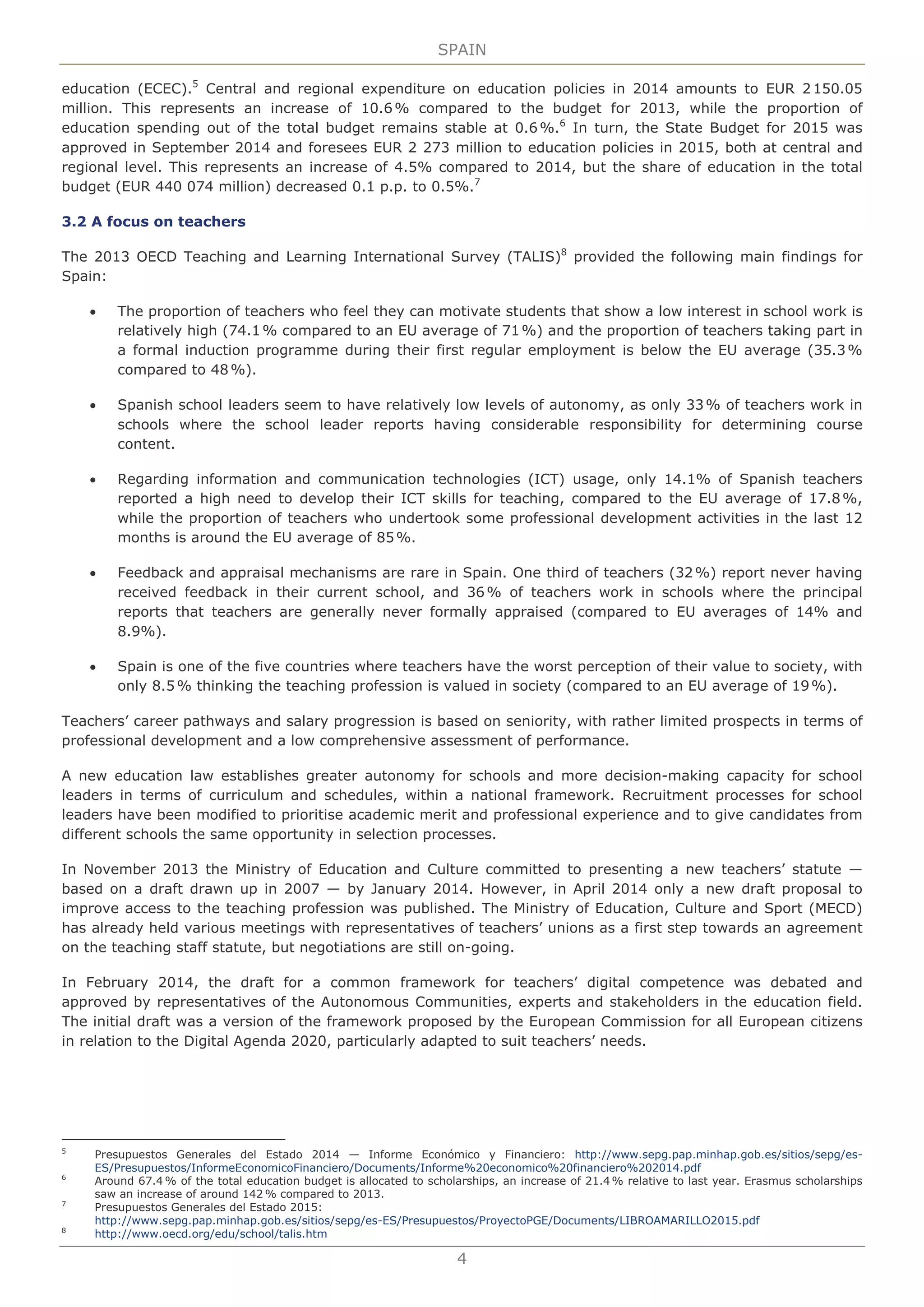 Education and training monitor 2014. Spain. European commission