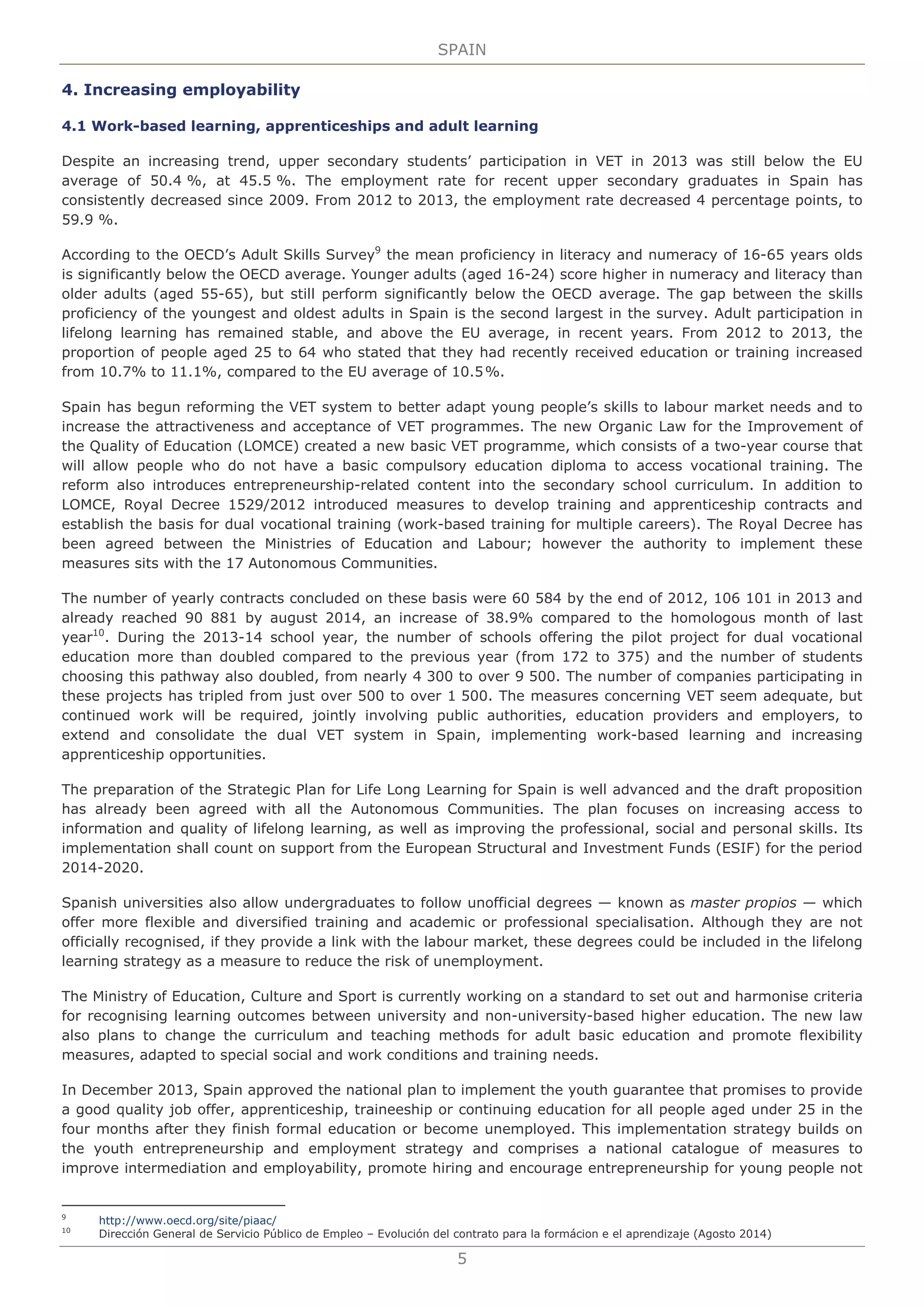 Education and training monitor 2014. Spain. European commission