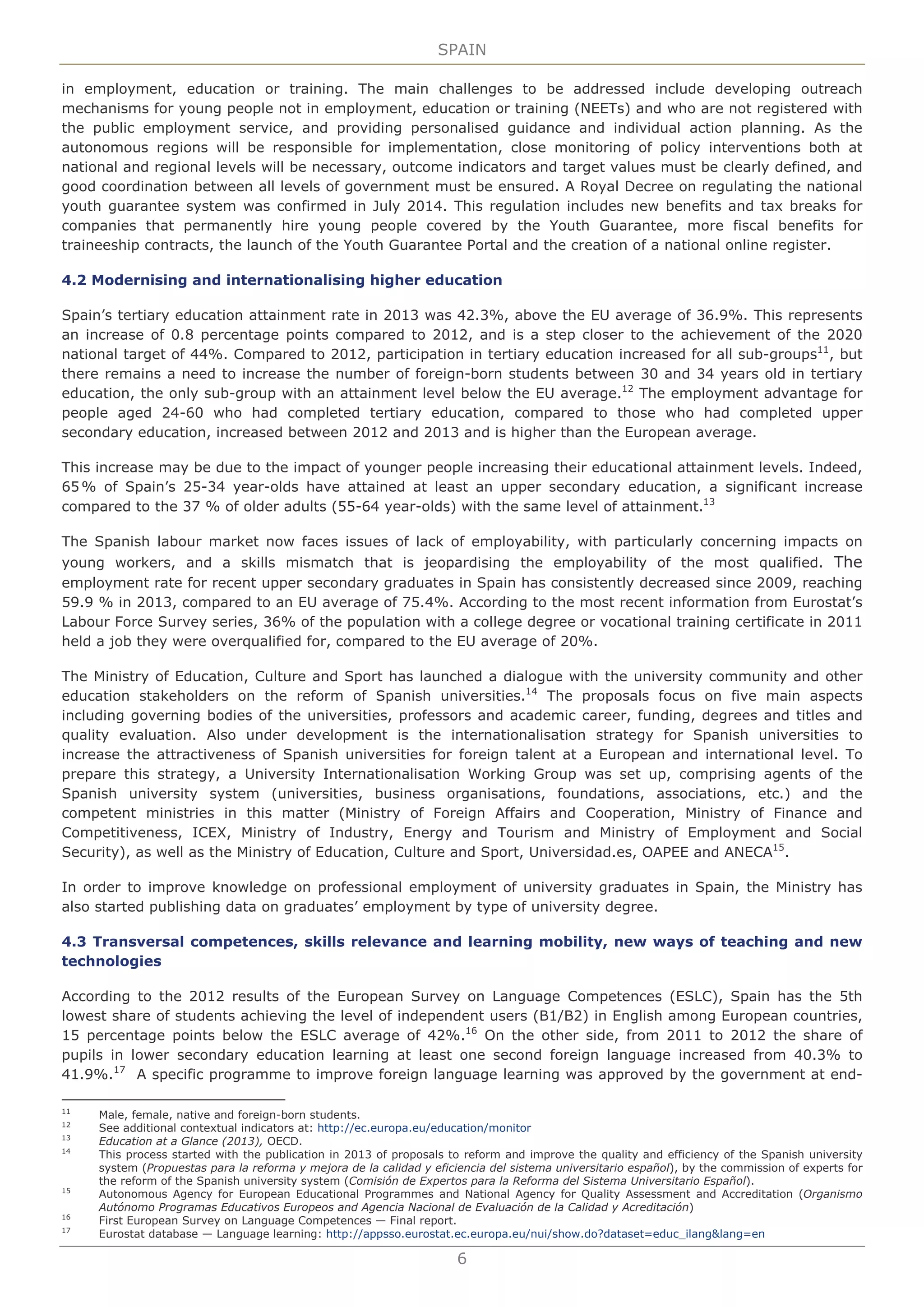 Education and training monitor 2014. Spain. European commission