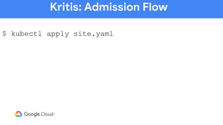 Kritis: Admission Flow
$ kubectl apply site.yaml
 