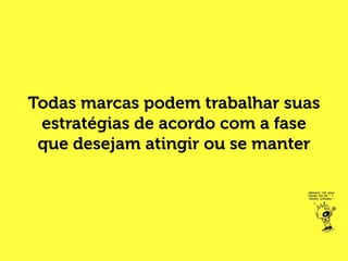 Todas marcas podem trabalhar suas
estratégias de acordo com a fase
que desejam atingir ou se manter
 