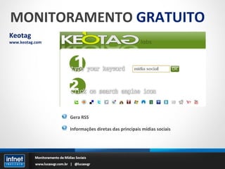 MONITORAMENTO  GRATUITO Keotag www.keotag.com Gera RSS Informações diretas das principais mídias sociais 