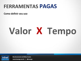 FERRAMENTAS  PAGAS Como definir seu uso Valor   X   Tempo 