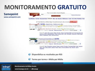 MONITORAMENTO  GRATUITO Samepoint www.samepoint.com Disponibiliza os resultados por RSS Termo por termo + Mídia por Mídia 