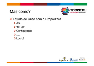 Globalcode – Open4education 
Mas como? 
Estudo de Caso com o Dropwizard 
Jar 
“fat jar” 
Configuração 
…. 
Lucro! 
 