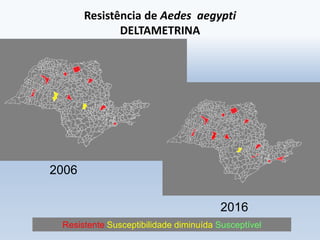 Resistência de Aedes aegypti
DELTAMETRINA
Resistente Susceptibilidade diminuída Susceptível
2006
2016
 