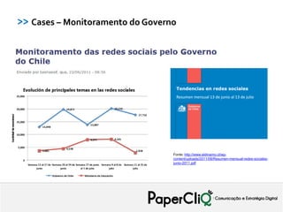 >> Cases – Monitoramento do Governo




                                  Fonte: http://www.eldinamo.cl/wp-
                                  content/uploads/2011/08/Resumen-mensual-redes-sociales-
                                  junio-2011.pdf
 