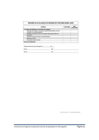 Instrutivo do Programa Estadual de Controle de Qualidade em Mamografia Página 37
 