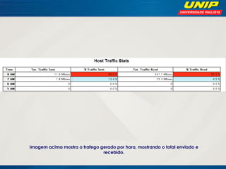 Imagem acima mostra o trafego gerado por hora, mostrando o total enviado e
recebido.

 