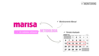 • Os métodos utilizados

 Monitoramento Manual
 Período Analisado
 