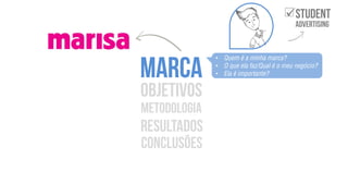
• Quem é a minha marca?
• O que ela faz/Qual é o meu negócio?
• Ela é importante?
 