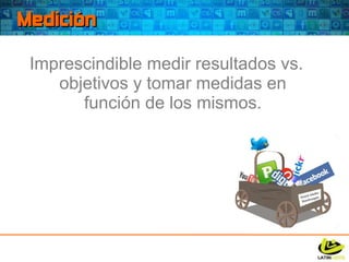 Medición Imprescindible medir resultados vs. objetivos y tomar medidas en función de los mismos. 